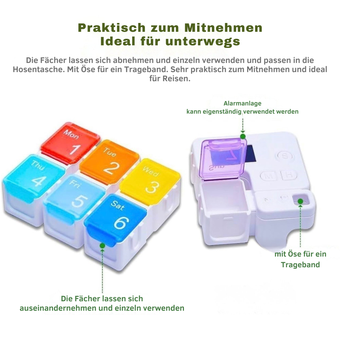 Intelligenter Wochenspender für Tabletten mit Alarmfunktion